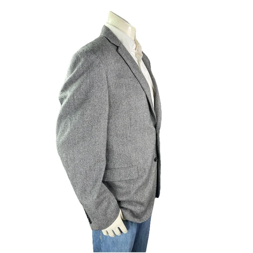 Adolfo Mens 44R Tweed Gray Wool Blazer Jacket Sport Coat Herringbone Lambswool